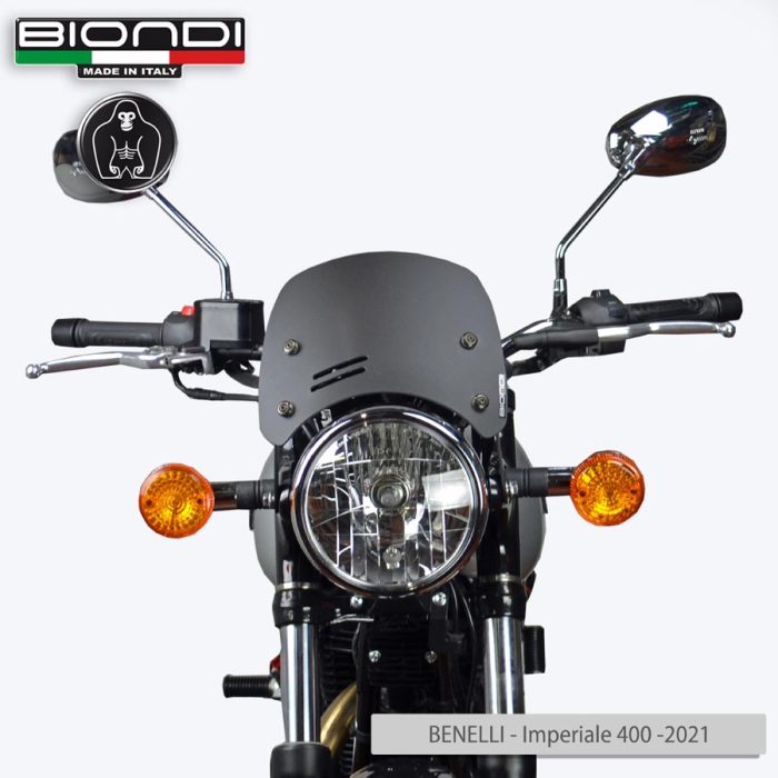 Windshield Satin Matt Black Mod. Caffè (Mounting kit included) – BENELLI Imperiale 400 (2021->); MOTO GUZZI V7 Classic 744 (2008-2012); V7 Stone/Special 744 (2012-2015); V7 II Stone/Special 744 (2015-2017); TRIUMPH Bonneville (2008-2016)(2017-2020); YAMAHA XSR 700/900 (2022->) - Image 2