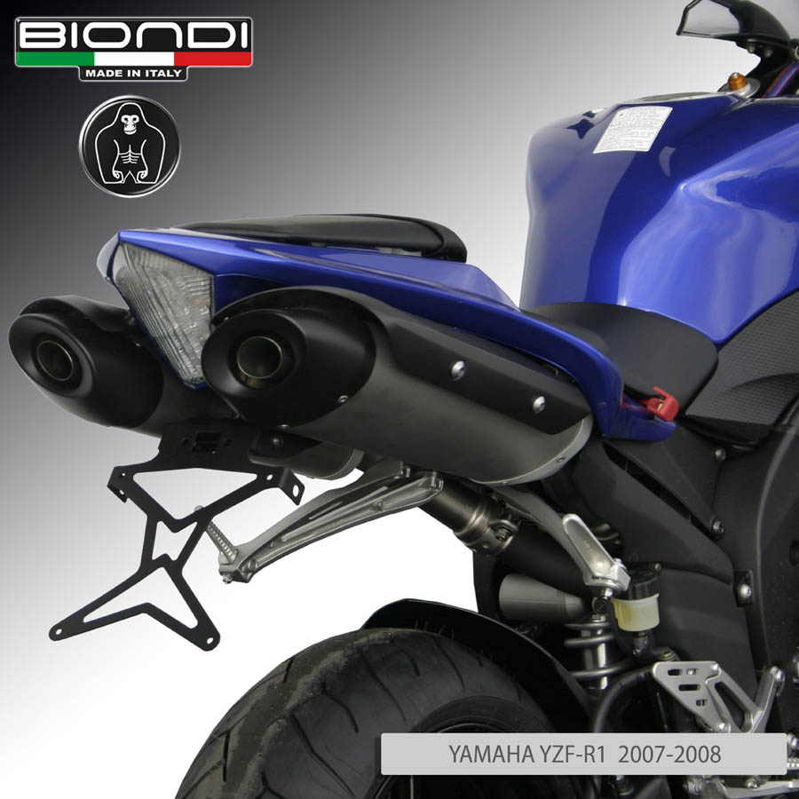 Portatarga per Moto regolabile in acciaio verniciato nero (kit completo) - YAMAHA YZF-R1 1000cc. 2007-2008