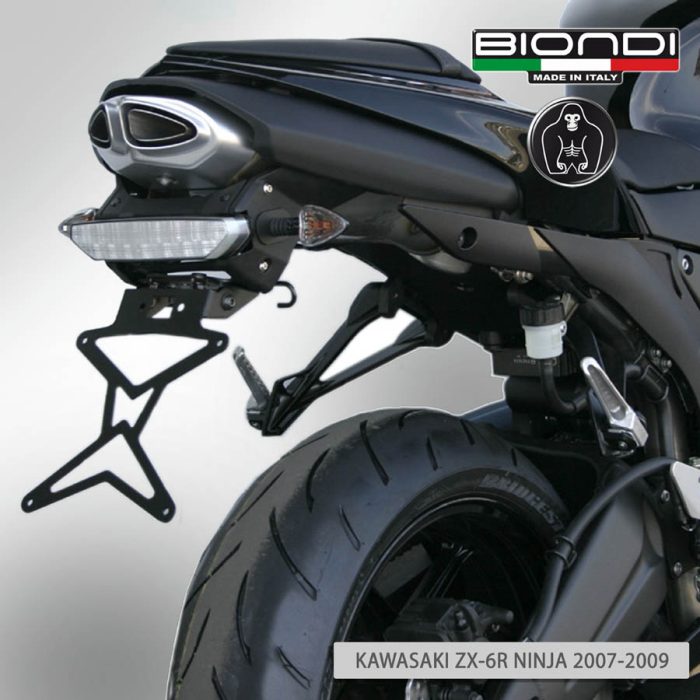 Portatarga per Moto regolabile in acciaio verniciato nero (kit completo) - KAWASAKI ZX-6R Ninja 599 2007-2008