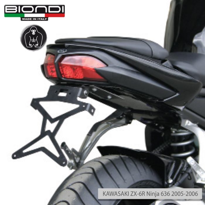 Portatarga per Moto regolabile in acciaio verniciato nero (kit completo) - KAWASAKI ZX-6R Ninja 636  2005-2006