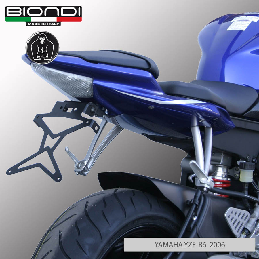 Portatarga per Moto regolabile in acciaio verniciato nero (kit completo) - YAMAHA YZF-R6 600cc. 2006-2007, YZF-R6 600cc. 2009