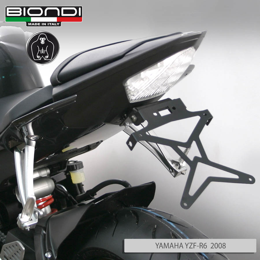 Portatarga per Moto regolabile in acciaio verniciato nero (kit completo) - YAMAHA YZF-R6 600cc. 2006-2007, YZF-R6 600cc. 2009 - immagine 2