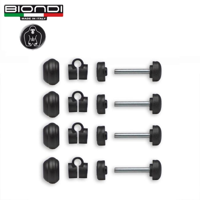 Gruppo fissaggio Parabrezza completo:  (Bullone testa in gomma 8x60 mm. + Rondella/Dado Gommato 8 mm.+ Cravatta in plastica Ø 11 mm. + Pomello in plastica con dado 8 mm.) (set 4 pezzi) - immagine 2