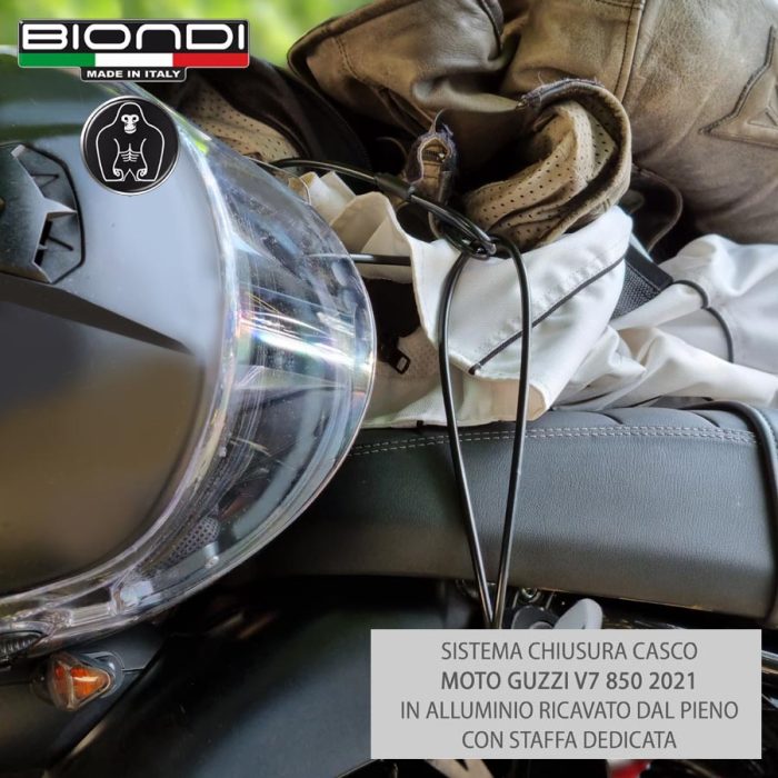 ANTI-THEFT LOCKING SYSTEM HELMETS and JACKET WITH LOCK, SPECIFIC for Moto Guzzi V7 850 2021 AND V7 Sport - 2024 (ALUMINUM lock block obtained solid and dedicated steel bracket) - Image 2